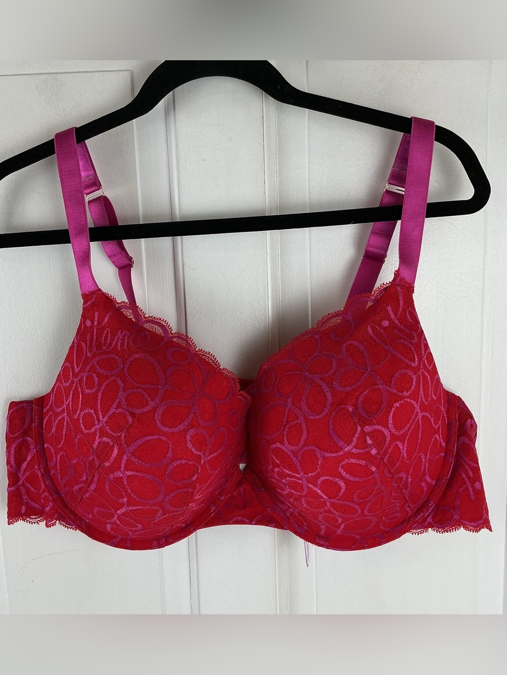 Savage X Fenty Ribbon writing Push up lace balconette bra NWOT